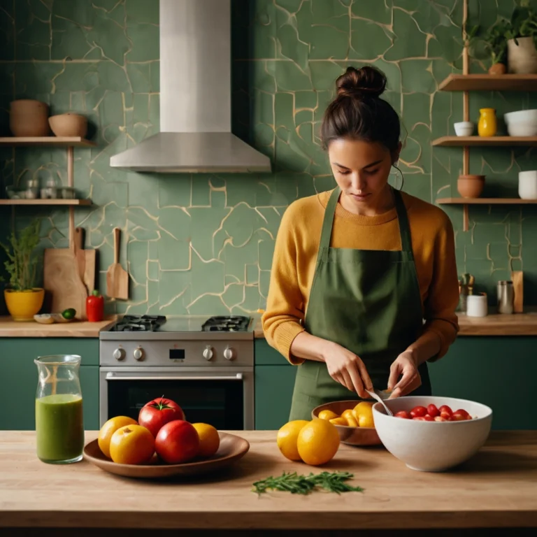 Minimalist illustration of a person preparing a vibrant, healthy meal — ideal for weight management and calorie tracking
