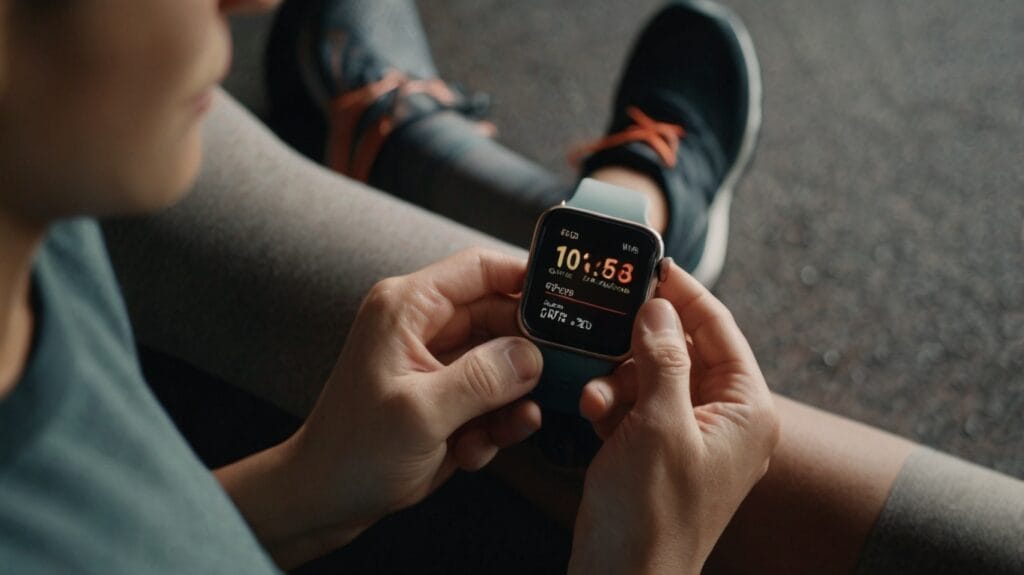 Person checking heart rate on smartwatch post-workout